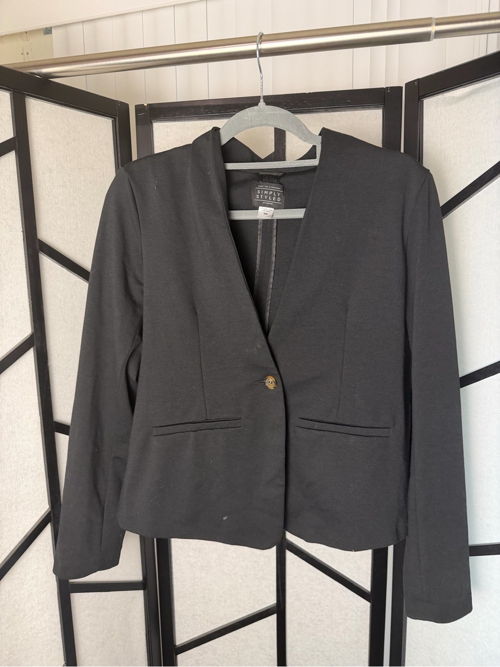 Sears Black Single-Button V-Neck Blazer
